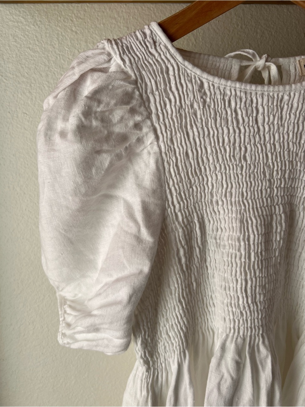 White Smocked Mini Dress with Puff Sleeves